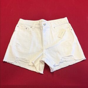 Women’s White Distressed High-Rise Denim Shorts